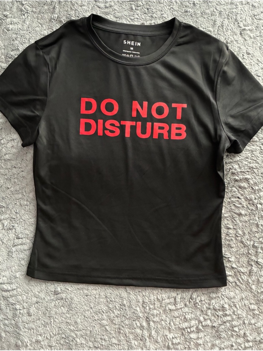 SHEIN Black Tee with Bold Red "DO NOT DISTURB" Graphic
